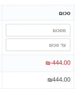חשבונית זיכוי אשר מוצגת ברשימת המסמכים