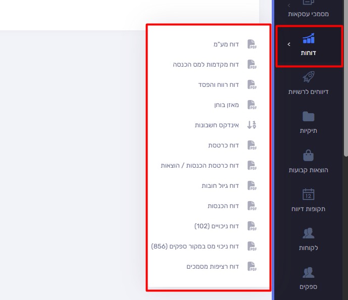 תפריט בחירת דוחות פיננסיים